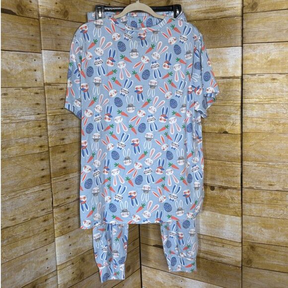 PJ PLACE BUNNY NOVELTY COTTON FAMILY EASTER TWO PIECE  JOGGER PJ SET SIZE XLARGE - Picture 2 of 4